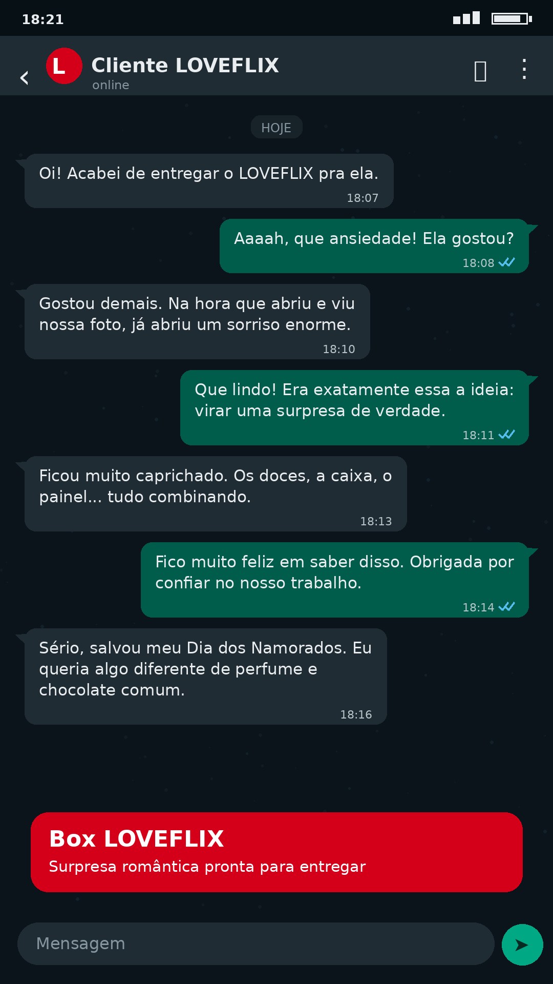 Mensagem de cliente Loveflix no WhatsApp 2